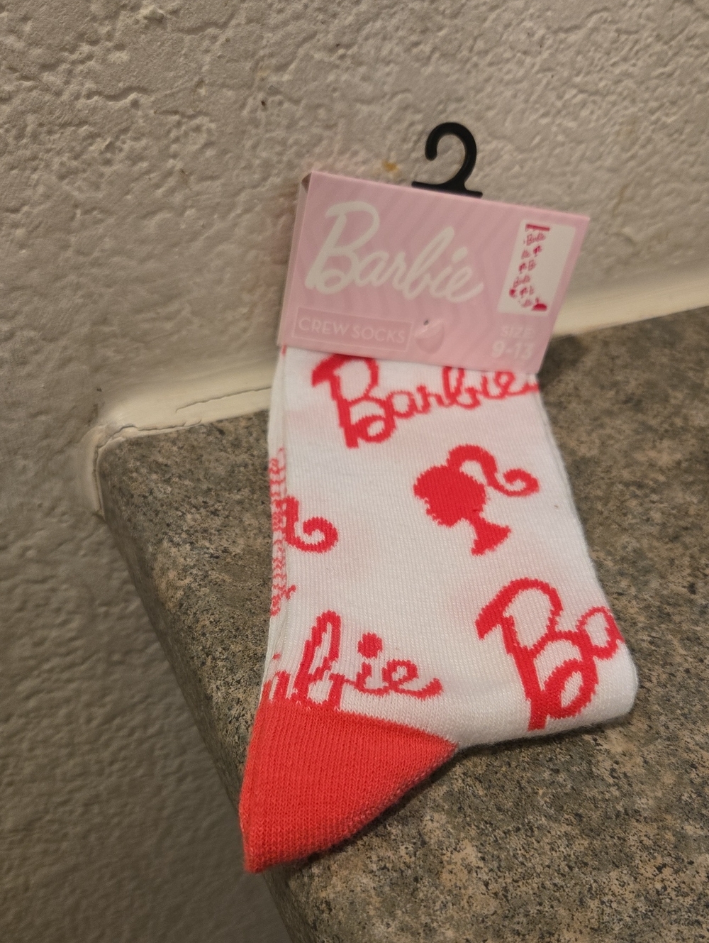 Barbie White & Pink Crew Socks Size 9-13 Nwt